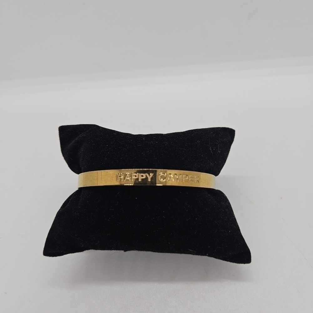 Cuffed by Nano gold tone cuff bracelet Happy Camper 18k gold plate